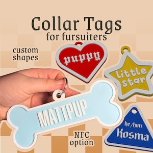 Etiqueta NFC personalizada para collar de fursuit / collar de fursuit - etiqueta de nombre - insignia de pronombres - etiqueta de collar - placa de identificación para perro - teriano - fursona - placa de identificación para perro - impresa en 3D