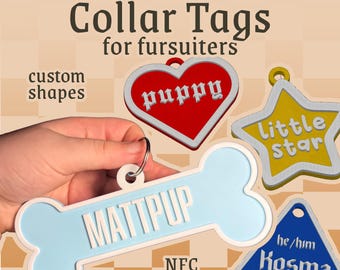 Custom NFC Furry Collar Tag | fursuit collar - name tag - pronouns badge - collar tag - dog tag - therian - fursona - dog tag - 3D printed