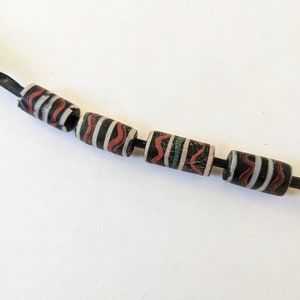Four Handsome Antique Black Venetian Fancy Barrel Beads - Set of Four - Trade Bead