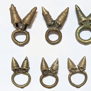 ONE Antique African Bronze Ring, Twin Towers Style, Dogon Tribe Mali West Africa Lost Wax Method Bronze Brass Ring