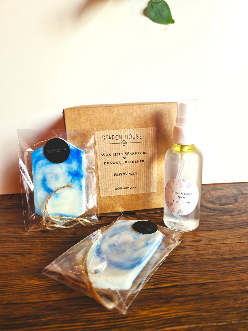 Scented soy wax wardrobe freshener/Room & Linen spray/Ideal gift set/hand made/set of 3 sachets Fresh Linen Set