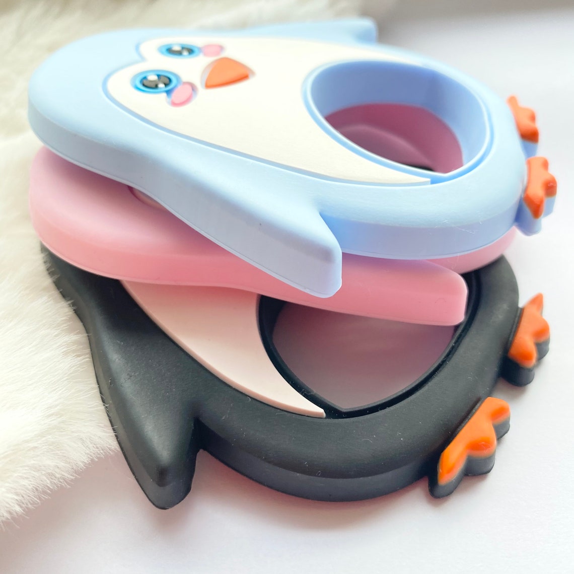 Large Penguin silicone teether Baby gift Teething toy Shower Etsy