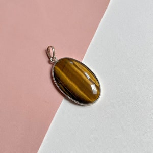 Silver Natural Tiger Eye Cabochon Pendant Gift For Her 925 Sterling Silver Necklace Handmade Jewelry Women Necklace Anniversary Jewelry Gift