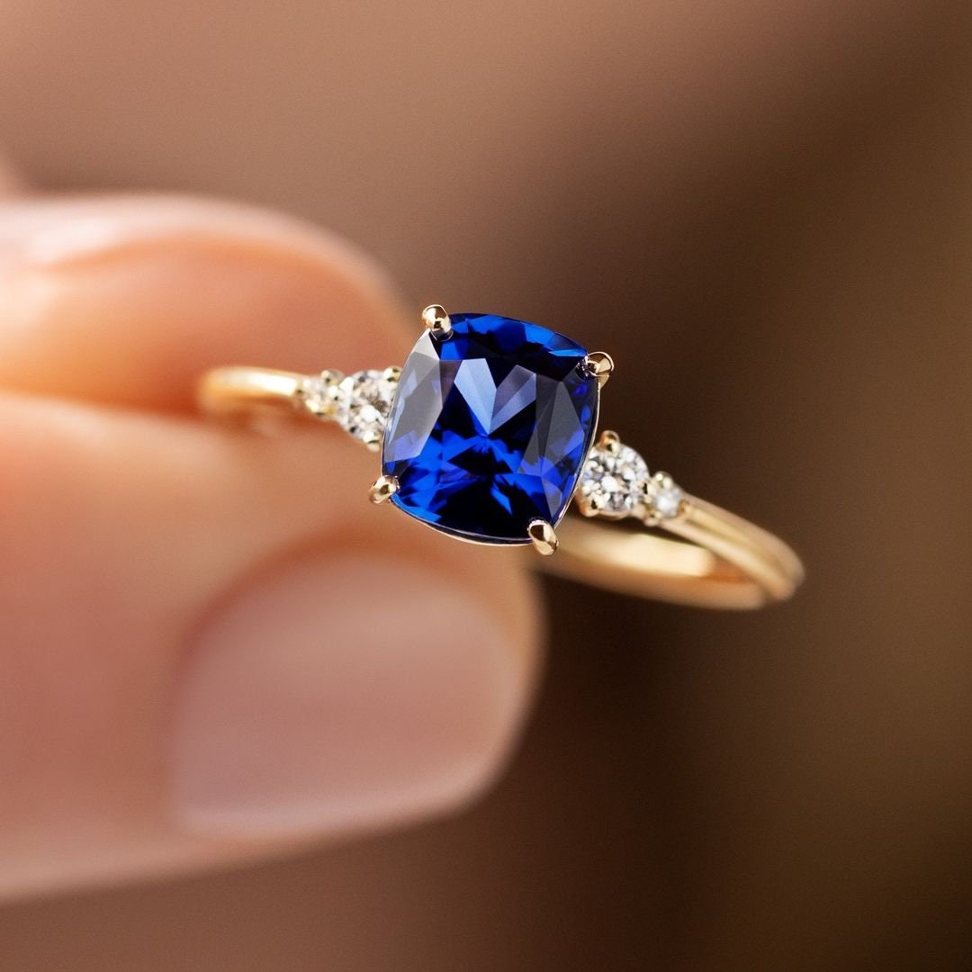 Vintage Blue Sapphire Ring Personalized Gift For Her For Her Vintage Blue Sapphire Ring For Her 14k Gold Engagement Ring Gift For Her