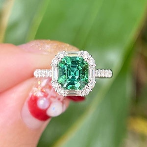 Dainty Green Tourmaline Ring: Octagon Cut Sterling Silver Wedding Ring