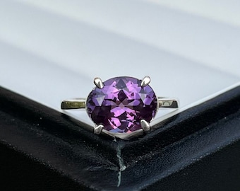 Alexandrite 925 Sterling Silver Ring: Oval Cut Engagement Ring