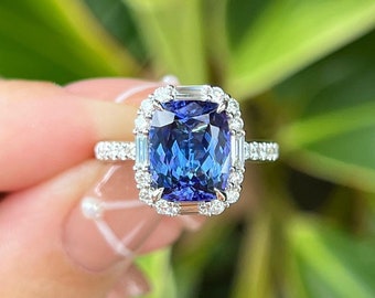 Halo Tanzanite Ring: Cushion Cut Sterling Silver, Unique Design