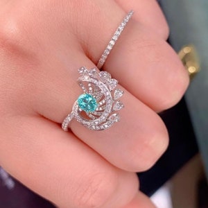 Paraiba Tourmaline Ring Vintage Paraiba Sunburst Spiral Ring Women Wedding Ring Partywear Ring Unique Design Ring 925 Sterling Silver Ring