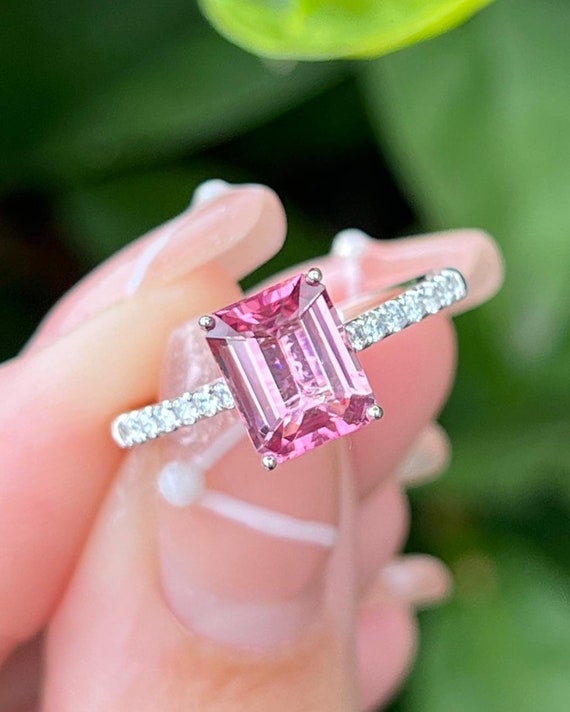 Vintage Tourmaline Ring Halo Pink Tourmaline Ring Halo Ring 925
