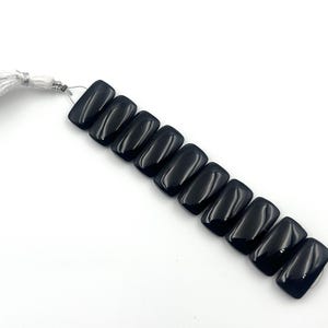 Black Onyx Beads, 20x10mm Flat Rectangle Glossy Natural Gemstone for Jewelry Making