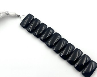 Black Onyx Beads, 20x10mm Flat Rectangle Glossy Natural Gemstone for Jewelry Making