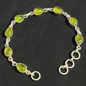 Peridot 925 Sterling Silver Gemstone Bracelets  Green Trardrop Adjustable Minimalist Chain Bracelets 8 inch