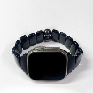 Apple Watching Strap Black Onyx & Pyrite Gemstone: Rectangular Handmade Watch Band