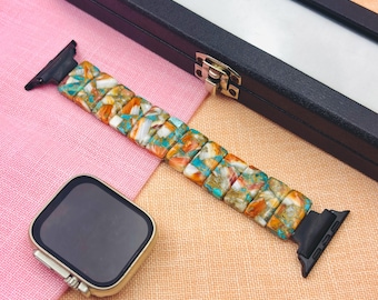 Apple Watching Strap Oyster Turquoise Gemstone: Rectangular Handmade Watch Band
