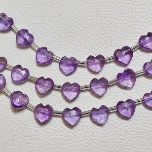 Faceted Amethyst Heart Briolette Beads: 8/10mm Gemstone Strand