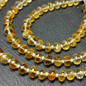 Faceted Citrine Rondelle Beads: Natural Yellow Gemstone, 6-10mm, 6 Inch Strand