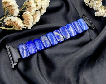 Apple Watching Strap Lapis Lazuli Gemstone: Rectangular Handmade Watch Band