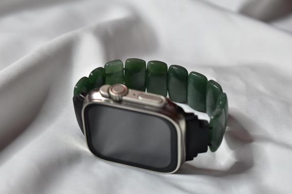 Apple Watching Strap Green Jade Gemstone: Rectangular Handmade Watch Band