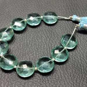 Excellent Aqua Glass Faceted Round Coin Shape beads, Round faceted beads, Size 10 mm Approx, 8&quot; Strand, Super Quality gems for Jewellery