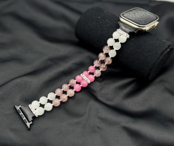 Apple Pink and White Beaded Watch Band Amazon.com: Newlibery Beaded Bracelets Band Compatible with  main image 4