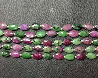 Cuentas ovaladas de zoisita rubí facetadas: hilo de joyería con piedras preciosas AAA+
