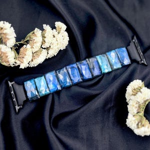 Gemstone Apple Watch Strap Blue Flash Labradorite Watch Band Compatible with all Apple Watch Series For Unique Wear And Best For Gift.