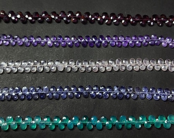 Faceted Pear Gemstone Bracelet: AAA Garnet, Amethyst, Onyx, Sterling Silver Hook