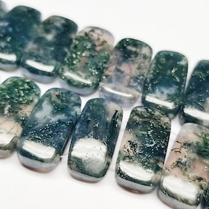 20mm Moss Agate Flat Rectangle Double Drilled Natural Gemstone Beads DIY Jewelry Loose Beads Bracelet Making Supplies.