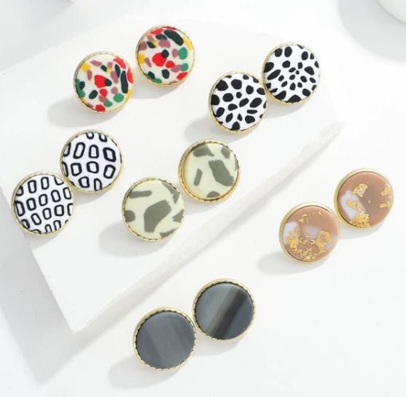 Stud Earrings Trendy Colourful Round Acrylic Earrings for Women