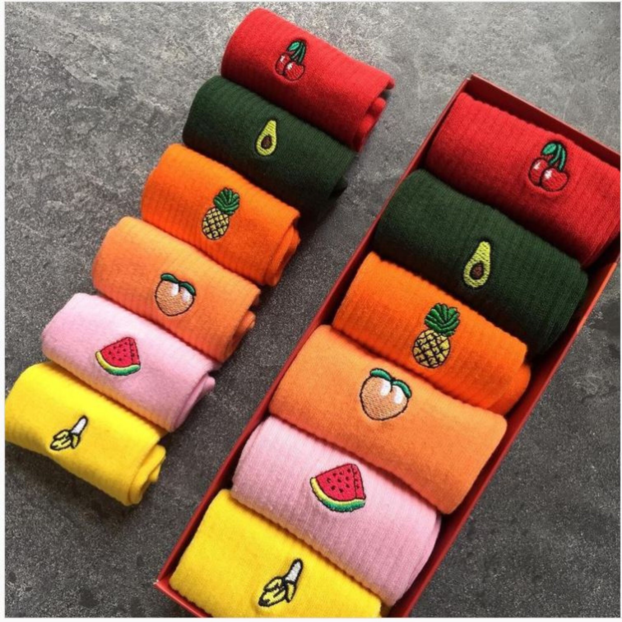 Fruits Embroidered Cotton Socks perfect gift green yellow Etsy