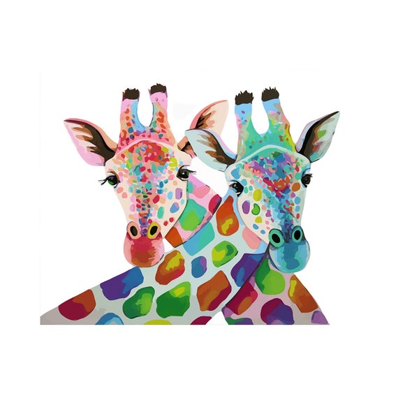 Two Giraffe Canvas Kit Oiling Paint By Number Beginner Paint Etsy