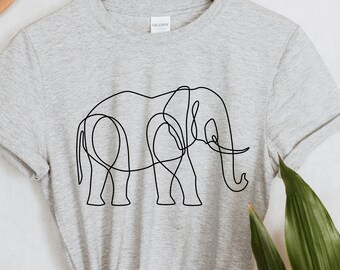 Line Elephant tshirt, Unisex Elephant shirt, Continuous line art , Gift for Animal Lovers, Elephant Gift, One Line Drawing, one line art
