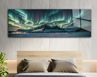 Panorama-Wandkunst aus gehärtetem Glas - Aurora Borealis Print