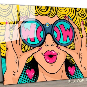 Pop Art Wandkunst, Comic Pop Art, Frau WOW, Omg Schock Comic-Stil, Glasdruck-Dekor, Frau Wandkunst, Lippenwand-Dekor, POP-ART-Druck