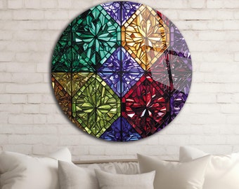 Stained Glass Style Tempered Glass Round Wall Art