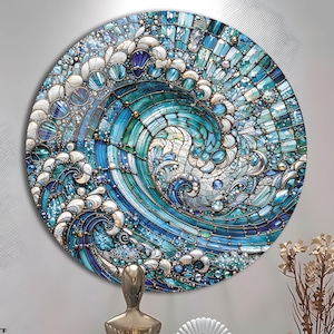 Tempered Glass Wall Art-Round Wall Art Gift-Circle Wall Art-Tempered Glass Art-Glass Wall Decor-Sea Waves wall art-Tropical Beach Wall Art
