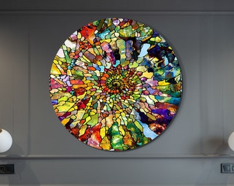 Tempered Glass Wall Art-Stained Round Wall Art Gift-Circle Wall Art-Tempered Glass Art-Glass Wall Decor-Abstract Glass Art-Round Wall Decor