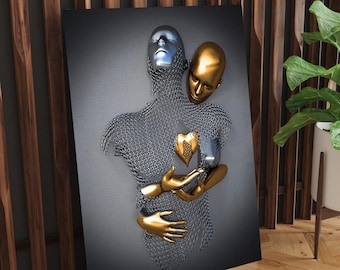 Scultura moderna per amanti, decorazione da parete in vetro temperato.