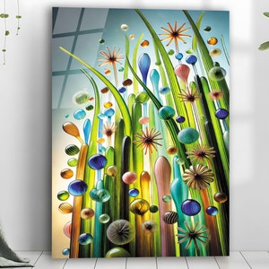 Modern glass wal art, Glass Summer flowers, Contemporary art, Glass panel, Tempered glass, office wall art, glass flowers, glass wall decor