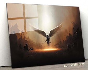 Archangel Michael Glass Wall Art, Warrior Angel Print, Ready to Hang
