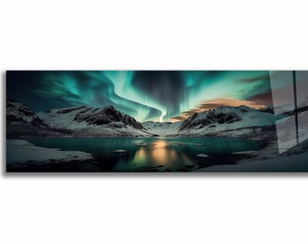 Aurora Borealis Gehärtetes Glas Panorama Wandkunst