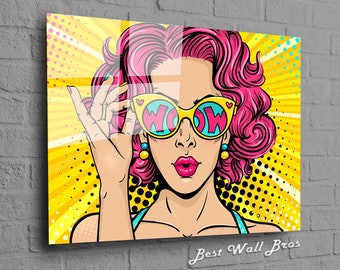 Impresión en vidrio Pop Art, Mujer estilo cómic, WOW Decor