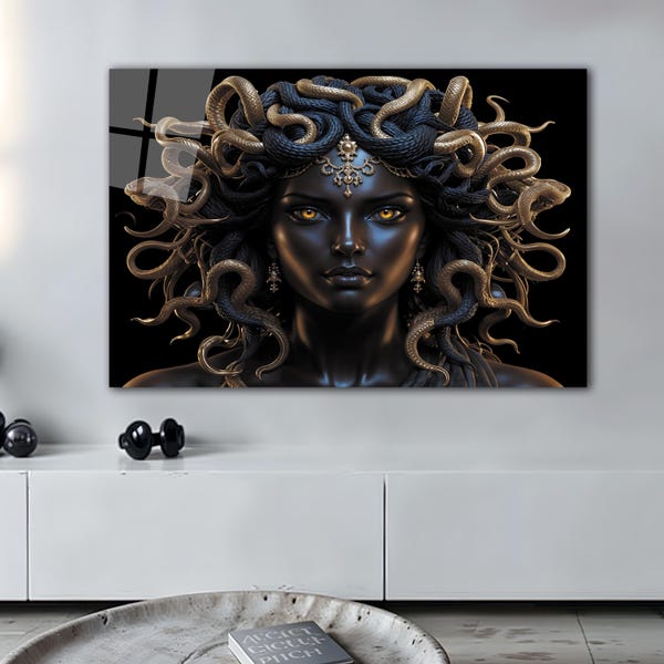 Black Medusa Tempered Glass Wall Art, Panoramic Print