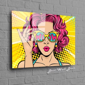 Pop Art Wall Art, Comic Pop Art, Woman WOW, Omg Shock Comic Style, Glass Print Decor, Woman Wall Art, Lip Wall Decor, POP ART Print