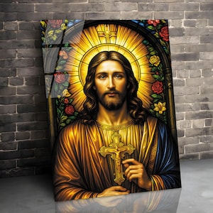Jesus Tempered Glass Wall Art, Christ Wall Art, Jesus of Nazareth, Stained Glass Art, Glass Printing Wall Art Decor, Religious Wall Art Gift