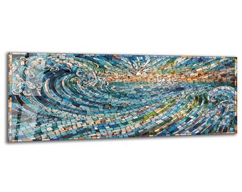 Tempered Glass Wall Art- Ocean Wave Sunset, Panoramic Wall Art, Extra Large Wall Art, House -Office Gift, Modern Wall Decor, Stained Glass