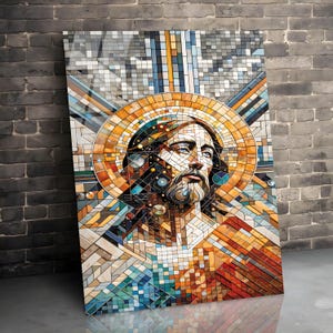 Mosaic Jesus Glass Wall Art, Christian Wall Decor, Jesus Stained Glass Art, Religious Wall Art, Christmas Gift, Gift For Her, New Home Gift