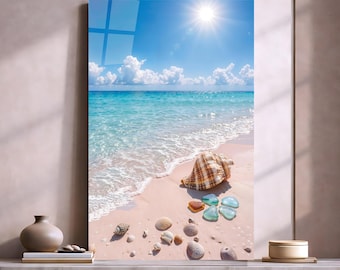 Tropical Beach Tempered Glass Wall Art, Ocean View Scene