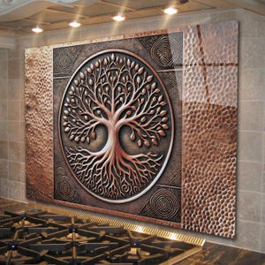Tree of Life Backsplash, Tempered Glass Kitchen Backsplash, Custom Backsplash for Kitchen Wall, Heat-Resistant Backsplash Tile, Splashback