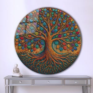 Copper Tree of life Tempered Glass Wall Art | Tree of Life Glass Decor| Stained Look | Large Wall Art | Wall Hangings |Stained Look Wall Art